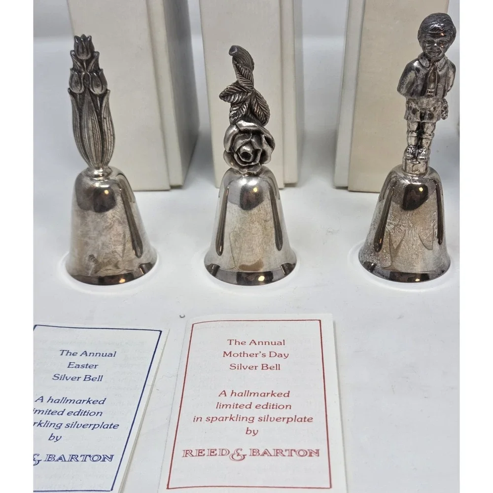 Reed‎ & Barton Silverplate Figural Bells Lot of 6 Mother's Day Easter w/ Boxes